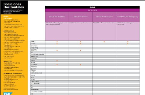 Matriz partners servicios horizontales SAP 2018