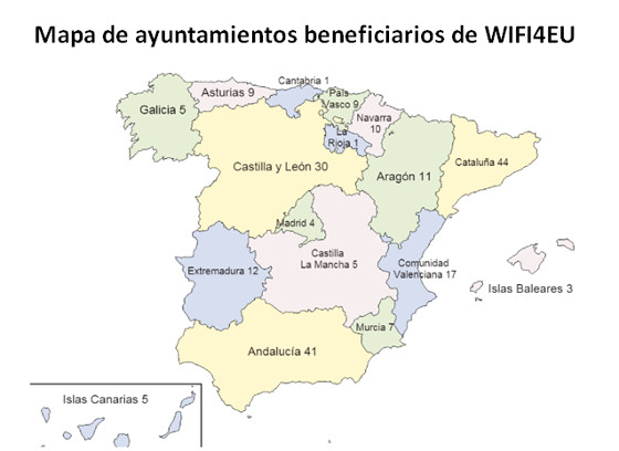 224 ayuntamientos españoles subvencionados por el programa WIFI4EU