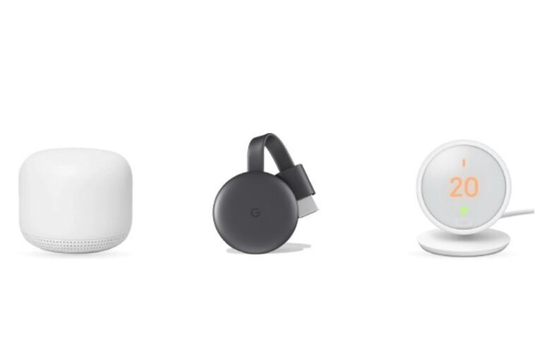 Algunos productos de la gama Google Nest para smart home.