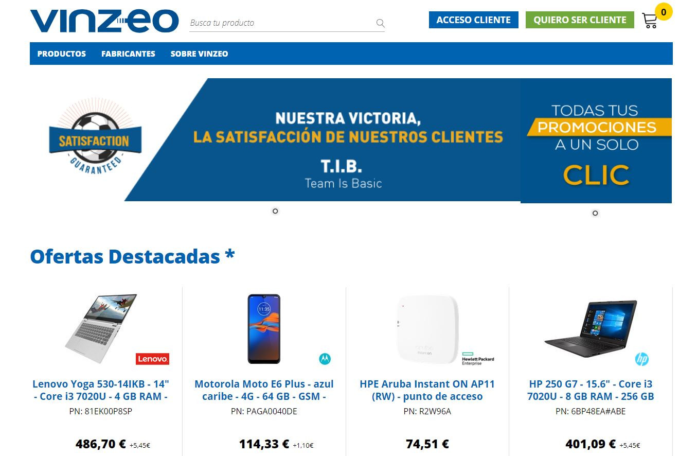 Captura nueva web de Vinzeo.